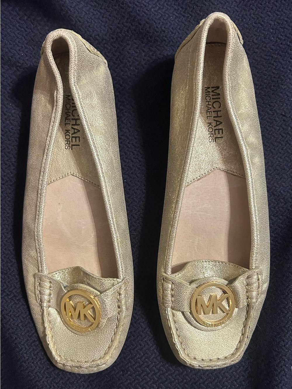 MICHAEL Michael Kors Metallic Gold Leather
Slip-On Square Toe Loafer Flats